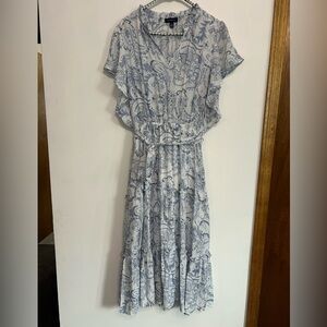 Light Blue Paisley Maxi Dress with Self-Tie Waist